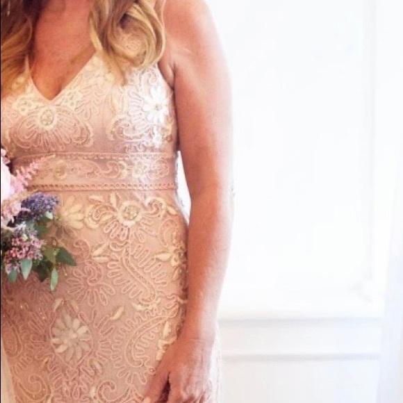 Sue Wong, midi length, size 4. Rose-colored neutral lace. - Picture 5 of 5